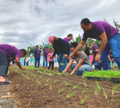 Foto de diversas pessoas em uma horta